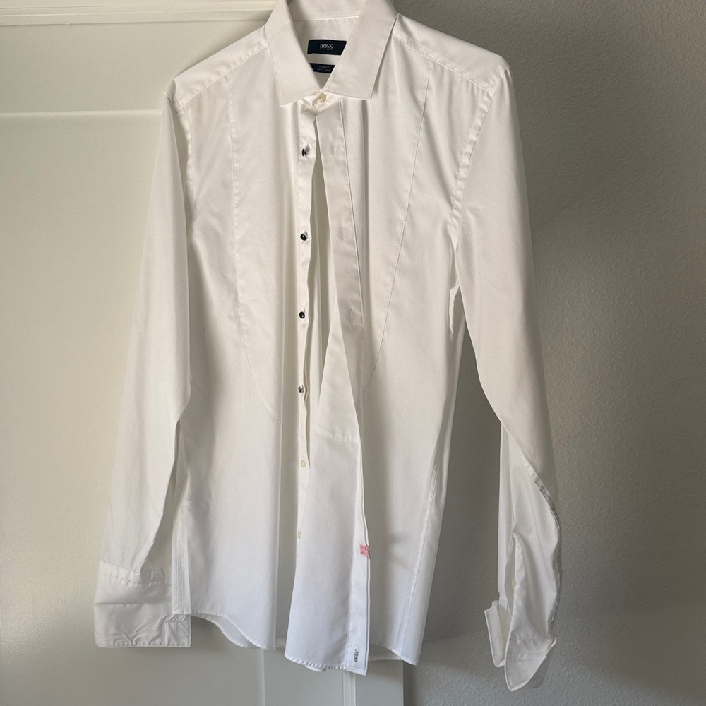L Hugo Boss Crisp Tuxedo White Men's Dress Shirt
